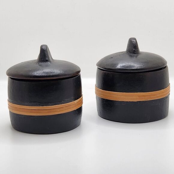 Set Of Primitive Rustic Small black Canisters Salt Cellar Spice Jar Earthy - Picture 2 of 9